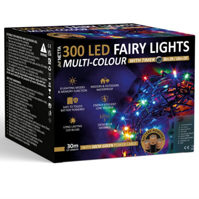 Netta Battery Operated 300 Led 30M Christmas Tree Fairy Lights With Timer - Multi - image 1