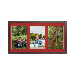 AK Frames 40X20Cm Walnut Sleek Multi Photo Frame With Crimson Mount - Holds 3 Apertures (3X) 6X4 Photos