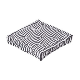 Homescapes Cotton Black Thin Stripe Floor Cushion, 40 X 40 Cm