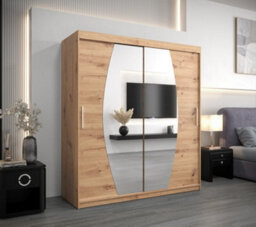 Arte Elypse Contemporary 2 Mirrored Sliding Door Wardrobe 9 Shelves 2 Rails Artisan Oak Effect (H)2000mm (W)1800mm (D)620mm - thumbnail 2