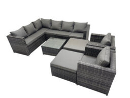 Fimous Rattan Garden Furniture Patio Furniture Sets With Corner Sofa Coffee Table 2 Big Stool Dark Grey Mixed