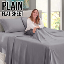 Ameha Grey Cotton Sheet Wrinkle & Shrinkage Resistant Flat Bed Sheet Super King 270X310Cm, Breathable Hotel Quality Bedding Sheet