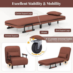 Single Folding Sofa Bed Chair Modern Fabric Sleep Function Holder - thumbnail 5