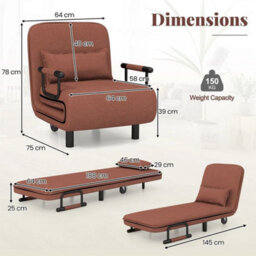 Single Folding Sofa Bed Chair Modern Fabric Sleep Function Holder - thumbnail 2