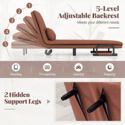 Single Folding Sofa Bed Chair Modern Fabric Sleep Function Holder - thumbnail 3