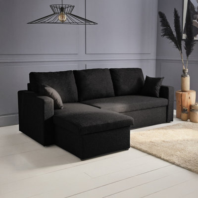Sweeek. 3-Seater Reversible Corner Sofa Bed With Storage Convertible Smile Black 213.5X136.5X83 Cm - image 1