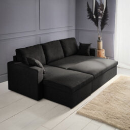 Sweeek. 3-Seater Reversible Corner Sofa Bed With Storage Convertible Smile Black 213.5X136.5X83 Cm - thumbnail 2
