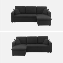 Sweeek. 3-Seater Reversible Corner Sofa Bed With Storage Convertible Smile Black 213.5X136.5X83 Cm - thumbnail 6