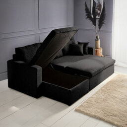 Sweeek. 3-Seater Reversible Corner Sofa Bed With Storage Convertible Smile Black 213.5X136.5X83 Cm - thumbnail 3