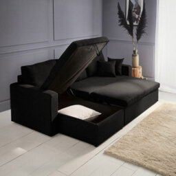 Sweeek. 3-Seater Reversible Corner Sofa Bed With Storage Convertible Smile Black 213.5X136.5X83 Cm - thumbnail 4