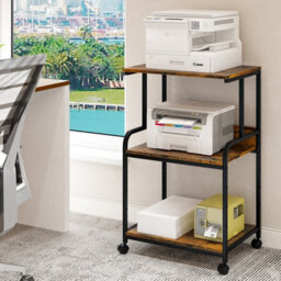 Huhote 3 Tier Large Brown Rolling Printer Cart With Wheels Storage Printer Stand Multifunctional Trolley For Office Home Kitchen - thumbnail 2