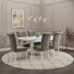 Extendable Dining Table And 6 Chairs Wood Mdf Hdf Chipboard Lara 140 To 180X80X75Cm White Oak Finish White And Beige - thumbnail 2
