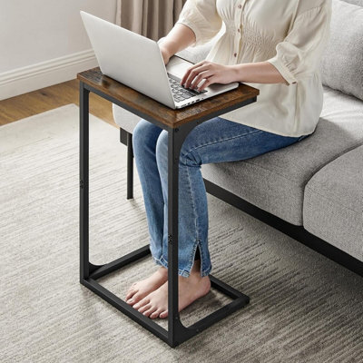 Songmics C-Shape Sofa Side Table, Industrial Metal Frame Bedside Table, Living Room Furniture, Rustic Brown And Black - image 1
