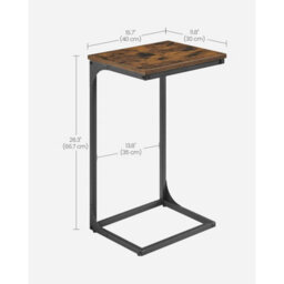Songmics C-Shape Sofa Side Table, Industrial Metal Frame Bedside Table, Living Room Furniture, Rustic Brown And Black - thumbnail 2