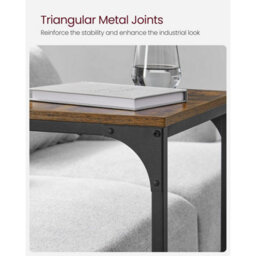 Songmics C-Shape Sofa Side Table, Industrial Metal Frame Bedside Table, Living Room Furniture, Rustic Brown And Black - thumbnail 7