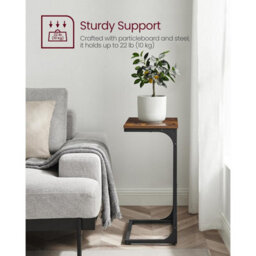 Songmics C-Shape Sofa Side Table, Industrial Metal Frame Bedside Table, Living Room Furniture, Rustic Brown And Black - thumbnail 6