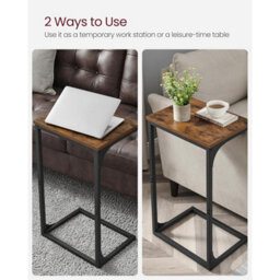 Songmics C-Shape Sofa Side Table, Industrial Metal Frame Bedside Table, Living Room Furniture, Rustic Brown And Black - thumbnail 4