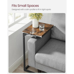 Songmics C-Shape Sofa Side Table, Industrial Metal Frame Bedside Table, Living Room Furniture, Rustic Brown And Black - thumbnail 8