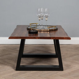 Elm Home And Garden Solid Mango Wooden Live Edge Coffee Table Dark Oak Finish Metal  43Cm High X 95Cm Wide X 65Cm Deep - thumbnail 4