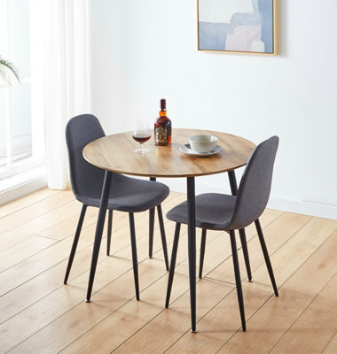 Hallowood Furniture Cullompton Round Dining Table With Light Oak Effect Top (90Cm) With 2 Chairs - image 1