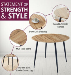 Hallowood Furniture Cullompton Round Dining Table With Light Oak Effect Top (90Cm) With 2 Chairs - thumbnail 4