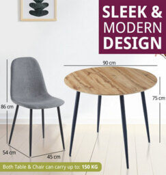 Hallowood Furniture Cullompton Round Dining Table With Light Oak Effect Top (90Cm) With 2 Chairs - thumbnail 3