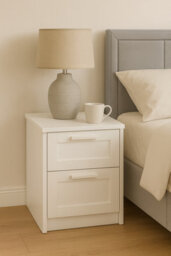 Home Treats Beside Table White Wooden 2 Drawer Side Table Oslo Range Under Desk Drawers Bedside Table