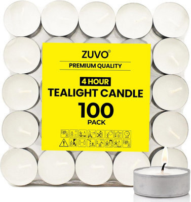 Zuvo Tea Light Candles 100 Pack 4 Hour Burn Unscented Cotton Wicks Clean Burning 3.8 X 1.3 Cm - image 1