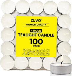 Zuvo Tea Light Candles 100 Pack 4 Hour Burn Unscented Cotton Wicks Clean Burning 3.8 X 1.3 Cm - thumbnail 1