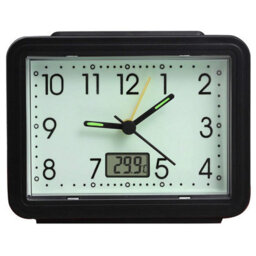 Set Of 2 Glow In The Dark Alarm Clocks With Temperature Reading - Battery Powered Large Easy To Read Analogue Display