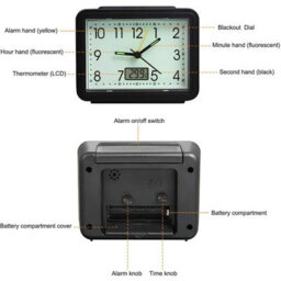 Set Of 2 Glow In The Dark Alarm Clocks With Temperature Reading - Battery Powered Large Easy To Read Analogue Display - thumbnail 7