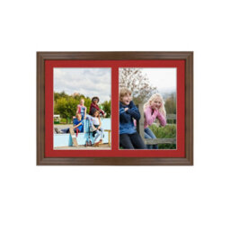 AK Frames 20X14 Walnut Classic Multi Photo Frame With Crimson Mount - Holds 2 Apertures (2X) A4 Photos
