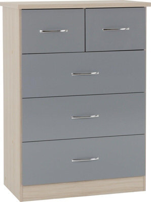 Seconique Nevada 3+2 Drawer Chest In Grey Gloss Light Oak Effect Veneer - image 1