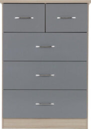 Seconique Nevada 3+2 Drawer Chest In Grey Gloss Light Oak Effect Veneer - thumbnail 4