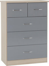 Seconique Nevada 3+2 Drawer Chest In Grey Gloss Light Oak Effect Veneer - thumbnail 1