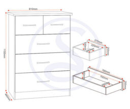 Seconique Nevada 3+2 Drawer Chest In Grey Gloss Light Oak Effect Veneer - thumbnail 8