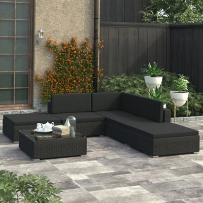 Berkfield 6 Piece Garden Lounge Set With Cushions Poly Rattan Black - image 1