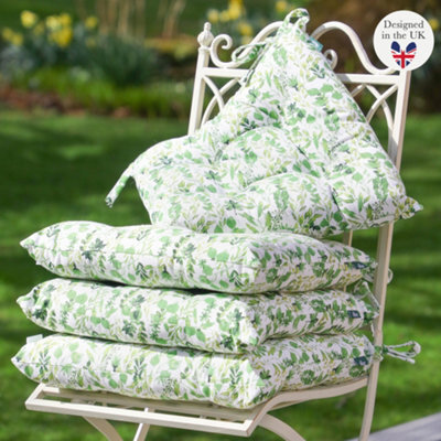 Dibor Set Of 4 Green Leaf Print Indoor Outdoor Style Dining Chair Seat Pad Cushions (L)40Cm X (W)40Cm - image 1
