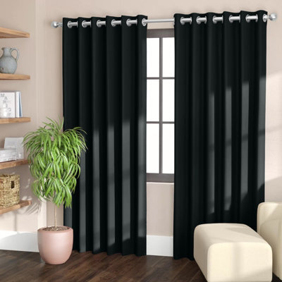 Ameha Black Plain Blackout Curtain 66''x72'',ringtop Ready Made Thermal Insulated Eyelet Top Bedroom Living Room Decor - image 1