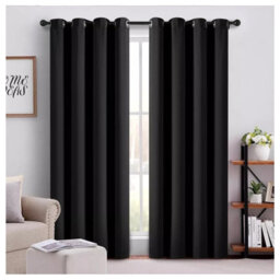 Ameha Black Plain Blackout Curtain 66''x72'',ringtop Ready Made Thermal Insulated Eyelet Top Bedroom Living Room Decor - thumbnail 7