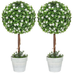 Homcom Set Of 2 Artificial Plants With Rose Flower In Pot, 60Cm, White - thumbnail 2