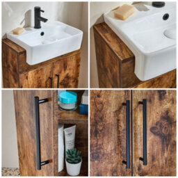 Homestylestore 550mm Dark Oak Floorstanding Bathroom Vanity Unit And Black T Bar Handle - thumbnail 2