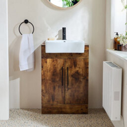 Homestylestore 550mm Dark Oak Floorstanding Bathroom Vanity Unit And Black T Bar Handle - thumbnail 1