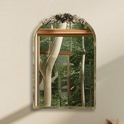 Artloge Antique Gold Traditional Arch Mirror Baroque Inspired Ornate Mirror Wall Decor, 50X75Cm - image 1