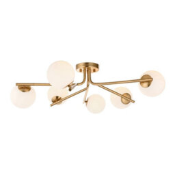 Luminosa Lighting Luminosa Aaron Multi Arm Semi Flush Ceiling Lamp Brushed Aged Brass Plate & Matt Opal Glass 6X G9 - thumbnail 1