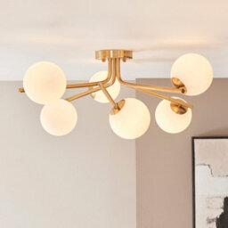 Luminosa Lighting Luminosa Aaron Multi Arm Semi Flush Ceiling Lamp Brushed Aged Brass Plate & Matt Opal Glass 6X G9 - thumbnail 4