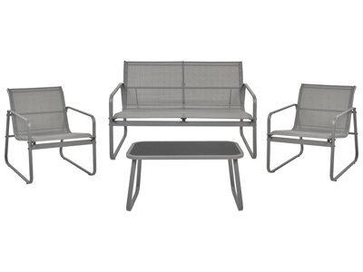 Wyld And Coco Brandlux Grey Industrial 4-Seater Garden Sofa Set With Tempered Glass Table - image 1