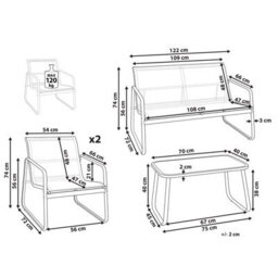 Wyld And Coco Brandlux Grey Industrial 4-Seater Garden Sofa Set With Tempered Glass Table - thumbnail 3