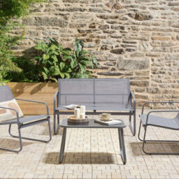 Wyld And Coco Brandlux Grey Industrial 4-Seater Garden Sofa Set With Tempered Glass Table - thumbnail 2