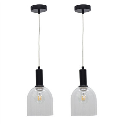 First Choice Lighting Set Of 2 Belten - Clear Glass Cloche Black Deco Pendant Fittings - image 1